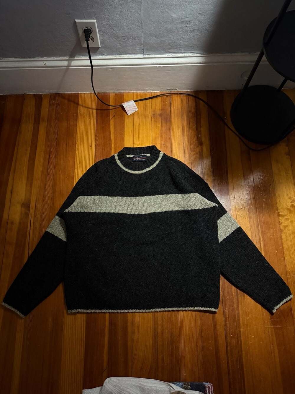 Old Glory Vintage Crewneck Sweater in Black with Grey Striped Detail